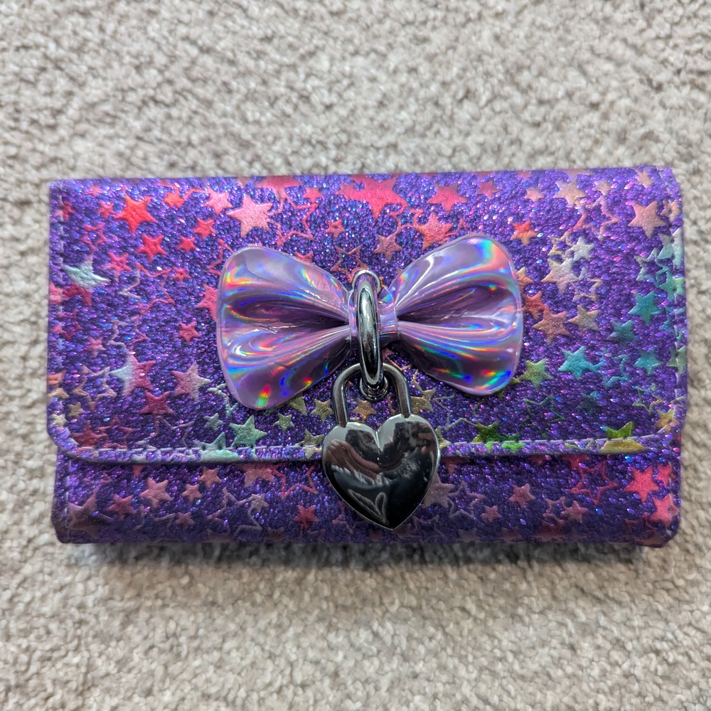 Purple Starry Wallet with Bow and Heart Charm